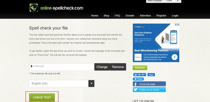 「Check Text」をクリック