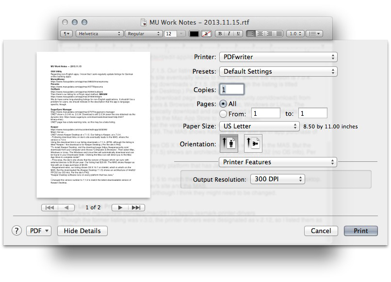 Mac PDF 印刷