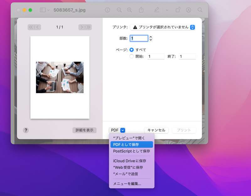 画像がPDFに変換されて保存される