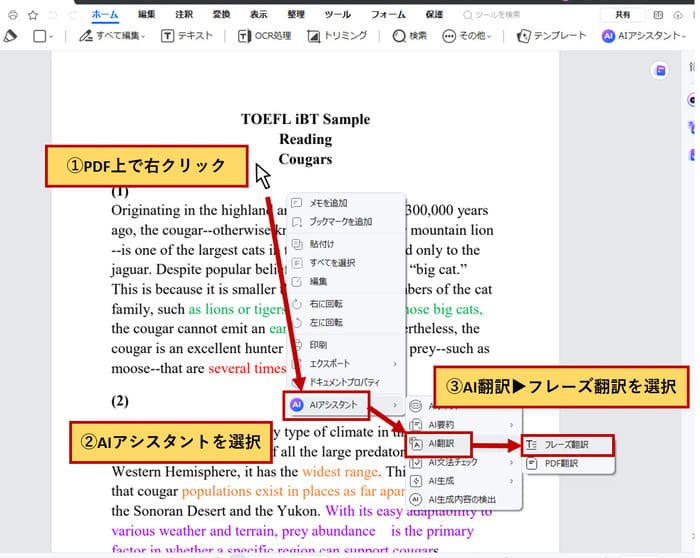 PDFの指定範囲を翻訳