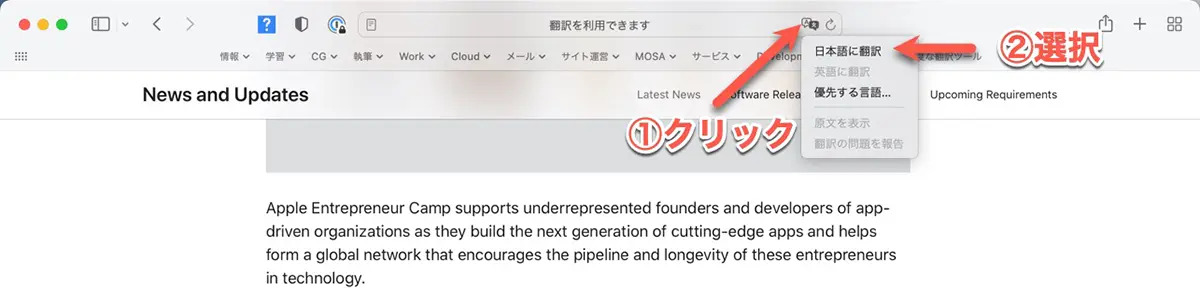 SafariブラウザでPDFを翻訳