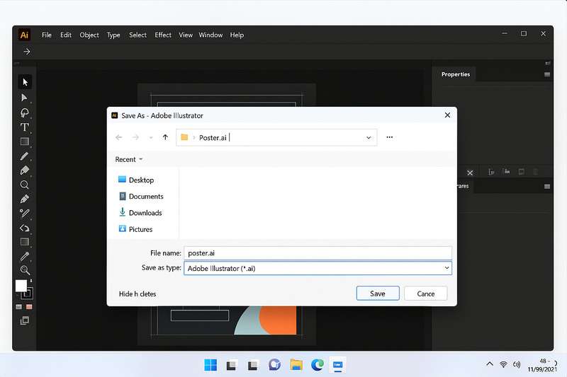 Adobe Illustratorでデザインを作成して拡張子「.ai」で保存