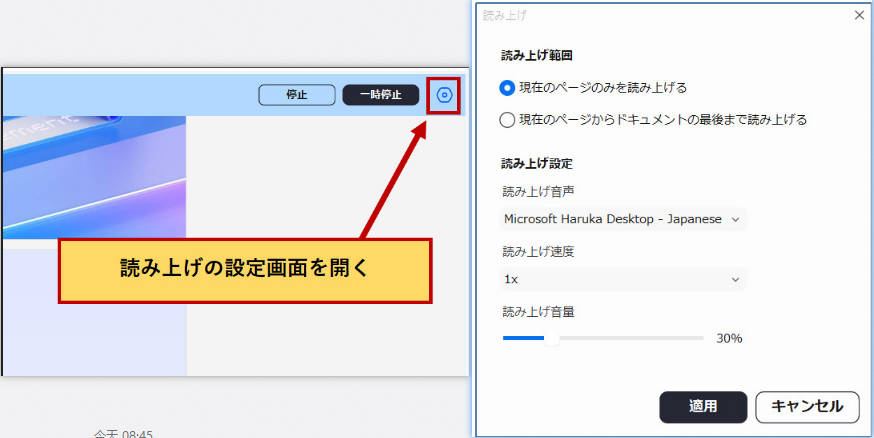 pdf読み上げの設定