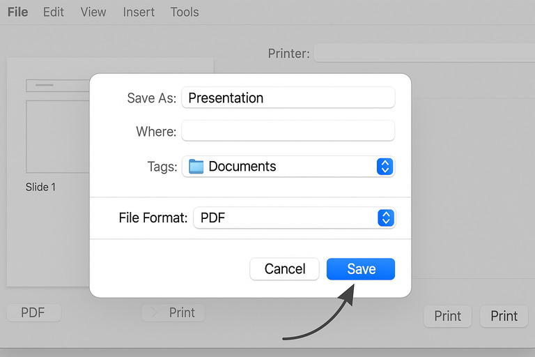 「PDFとして保存」を選択すればパワポがPDFに変換された