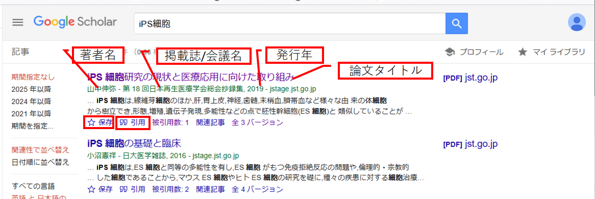 Google Scholar　検索結果の見方