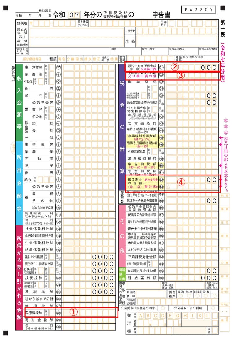 確定申告で医療費控除の項目に書き込む