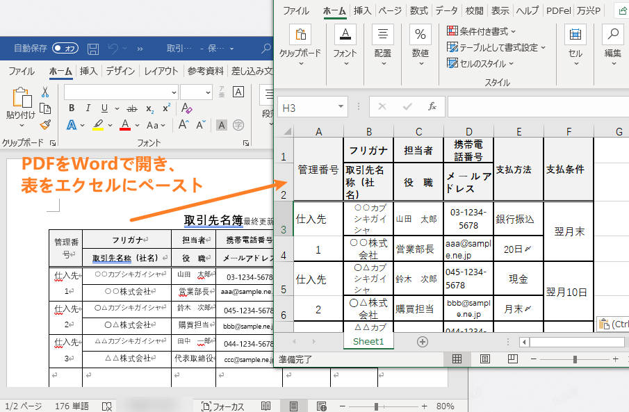 wordを使ってPDFからエクセルに変換する