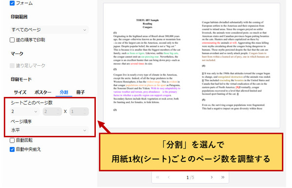 複数のページを縮小して用紙1枚に印刷する