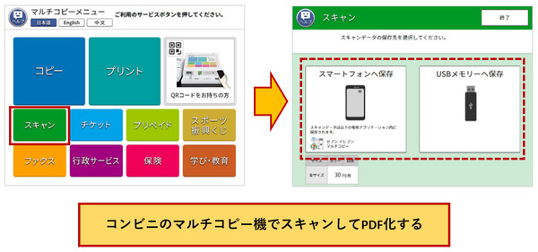 コンビニスキャンで成績証明書をPDF化する