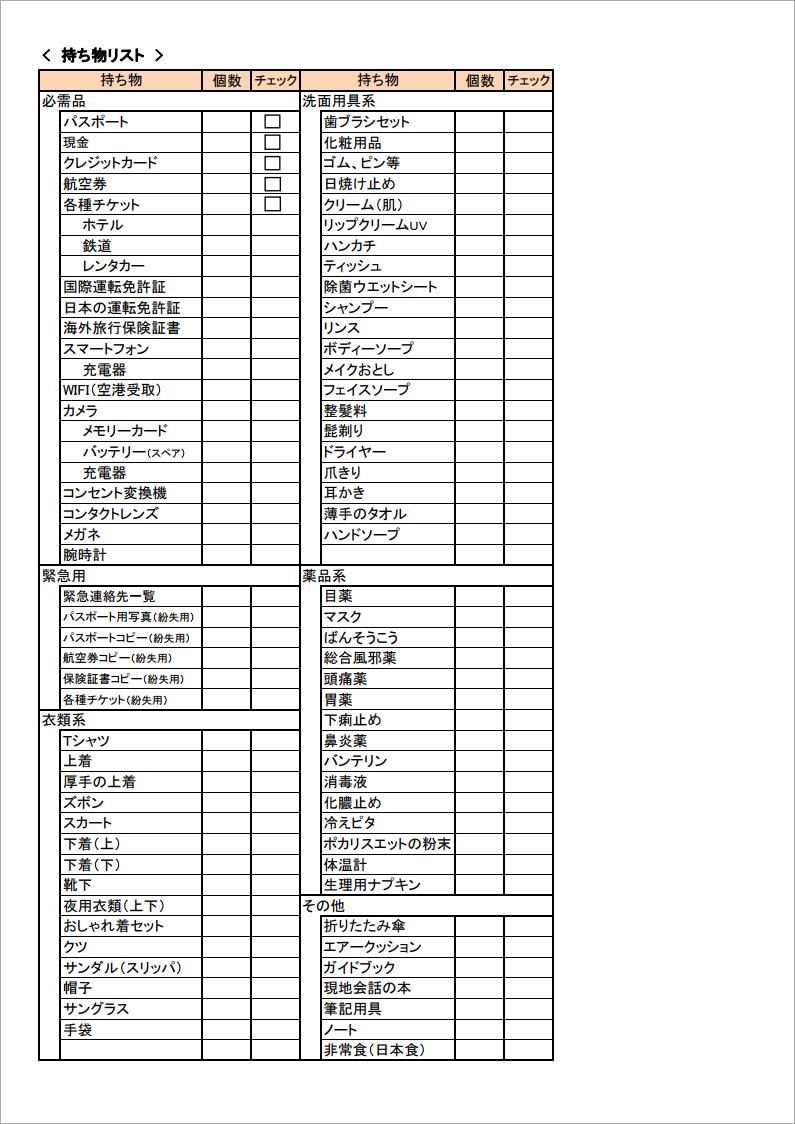 最速 持ち物リスト テンプレート